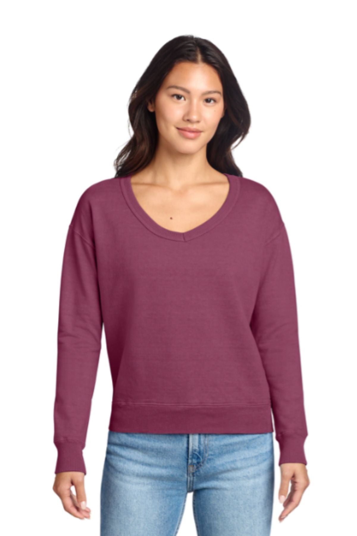 Port & Co® Women's Beach Wash® Garment-Dyed V-Neck Sweatshirt